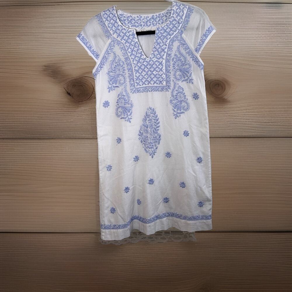 Roller Rabbit Faith Embroidered Dress White Blue Cottagecore Prairie Boho Sz XXS - Picture 2 of 9